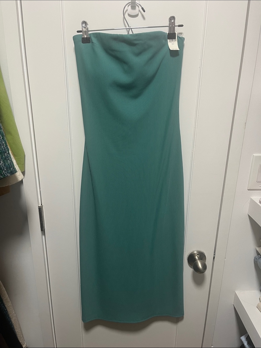 aerie Strapless Teal Ribbed Maxi Dress